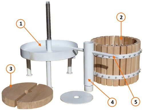 Устройство пресса винтового дубового для виноделия